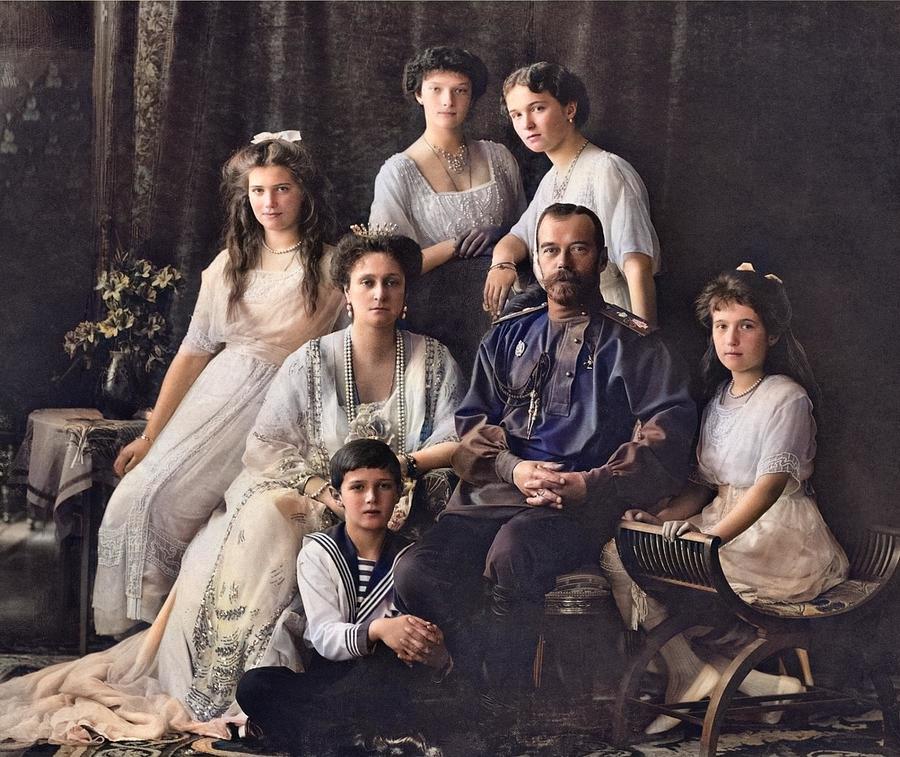 Nicholas II, Emperor of Russia and his family. 1913 colorized by Ahmet Asar Painting by Celestial Images