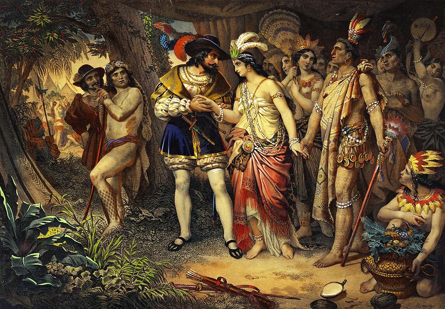 Nicolas-Eustache Maurin / The Maya chief Zingari presents his sister to Hernan Cortes, 19th. Drawing by Nicolas-Eustache Maurin -1799-1850-