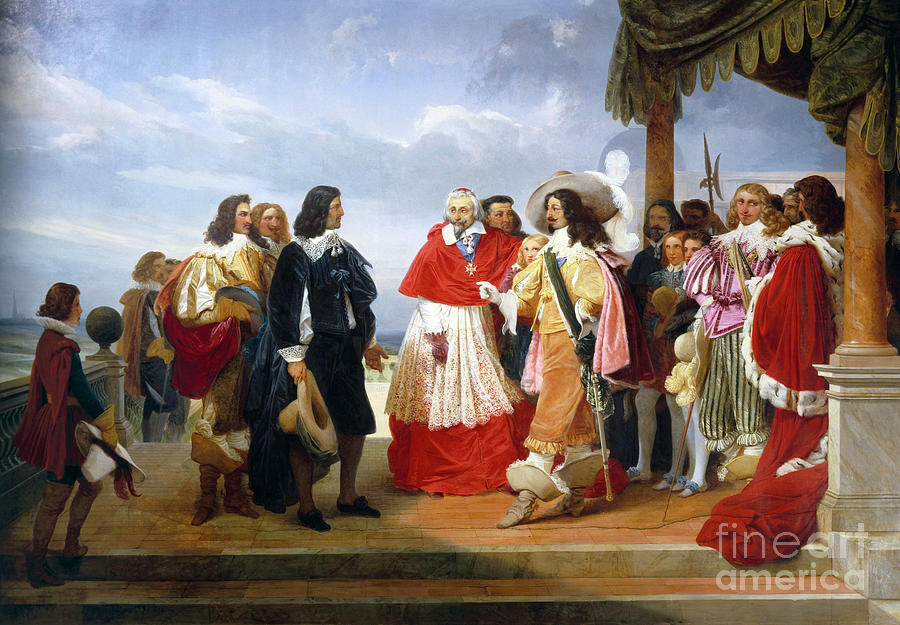 Nicolas Poussin French Painter Arriving From Rome Is Presented To Louis Xiii King Of France By Cardinal Richelieu, Detail, 1832 Painting by Jean Alaux