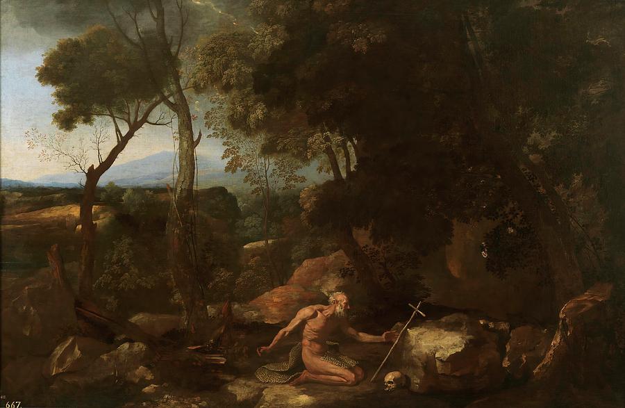 Nicolas Poussin / Landscape with Saint Jerome, 1637-1638, French School. Painting by Nicolas Poussin -1594-1665-
