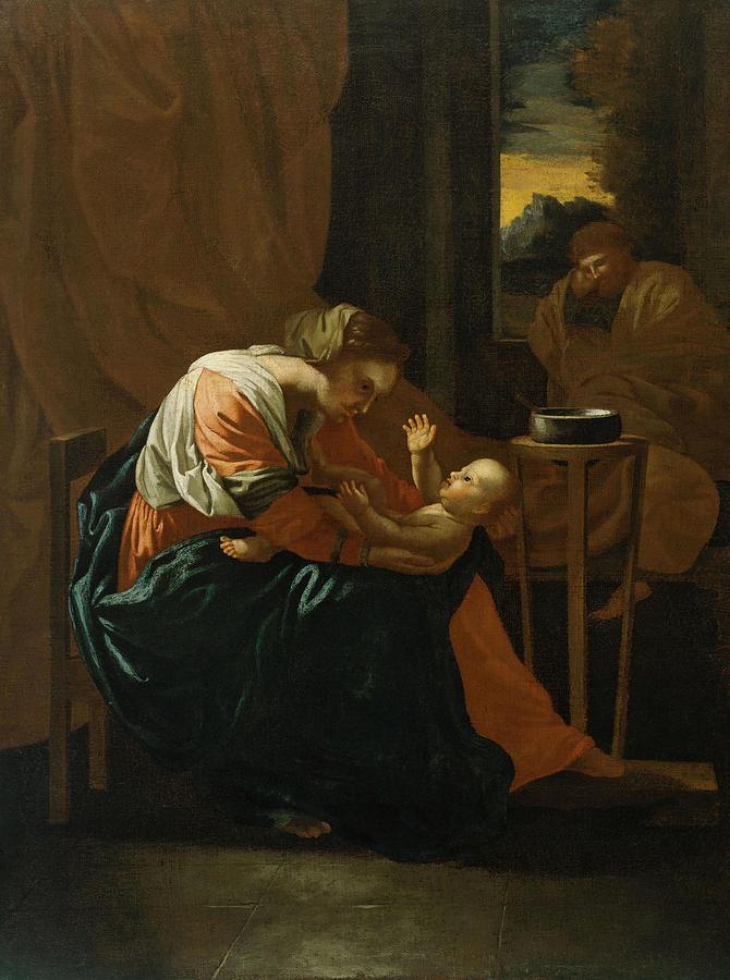 Nicolas Poussin / The Holy Family. SAINT JOSEPH. JESUS. CHILD JESUS. VIRGIN MARY. Painting by Nicolas Poussin -1594-1665-
