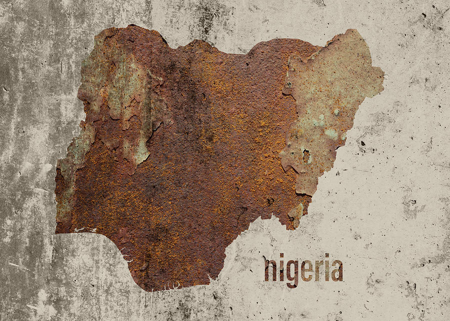 Map Mixed Media - Nigeria Map Rusty Cement Country Shape Series by Design Turnpike