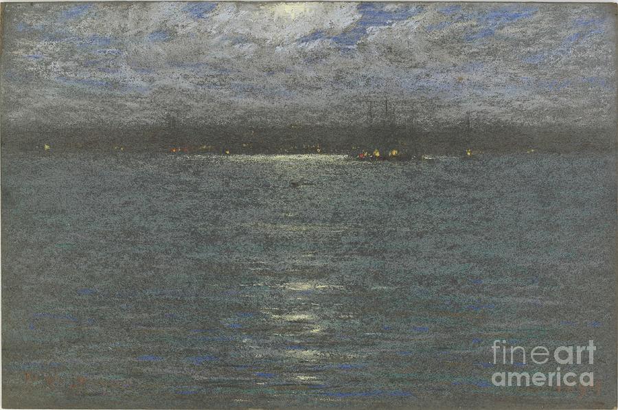 Night: A Harbor, 1894 Drawing by Dwight William Tryon