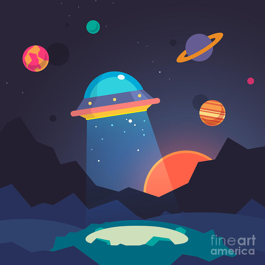 Beam Digital Art - Night Alien World Landscape And Ufo by Iconic Bestiary Beam Digital Art - Night Alien World Landscape And Ufo by Iconic Bestiary