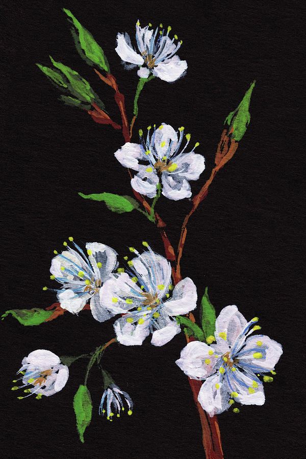 Night And Cherry Blossoms Floral Impressionism Painting by Irina Sztukowski