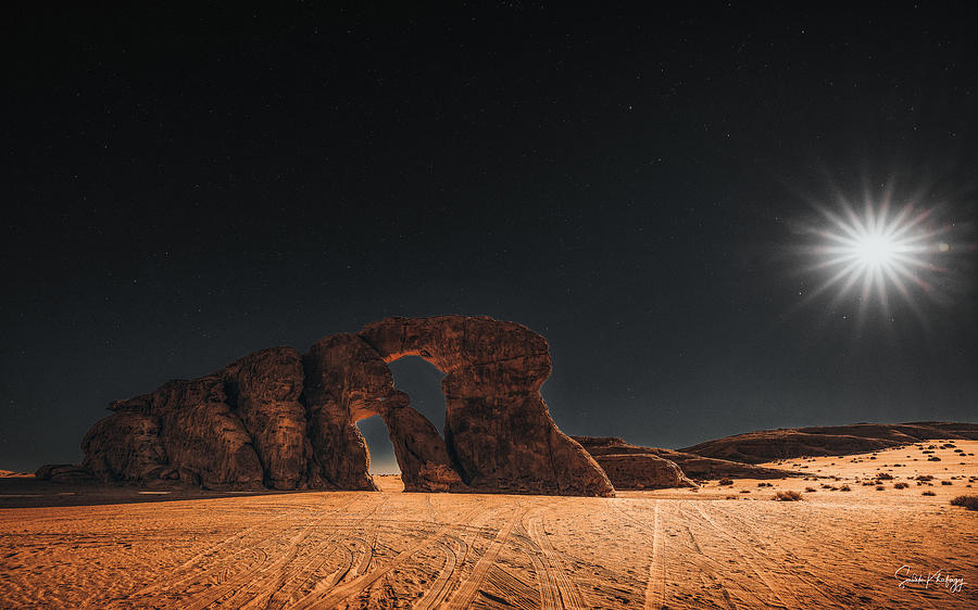 Night Photograph - Night And Moonlight In Arabian Desert by Sadek Khafagy