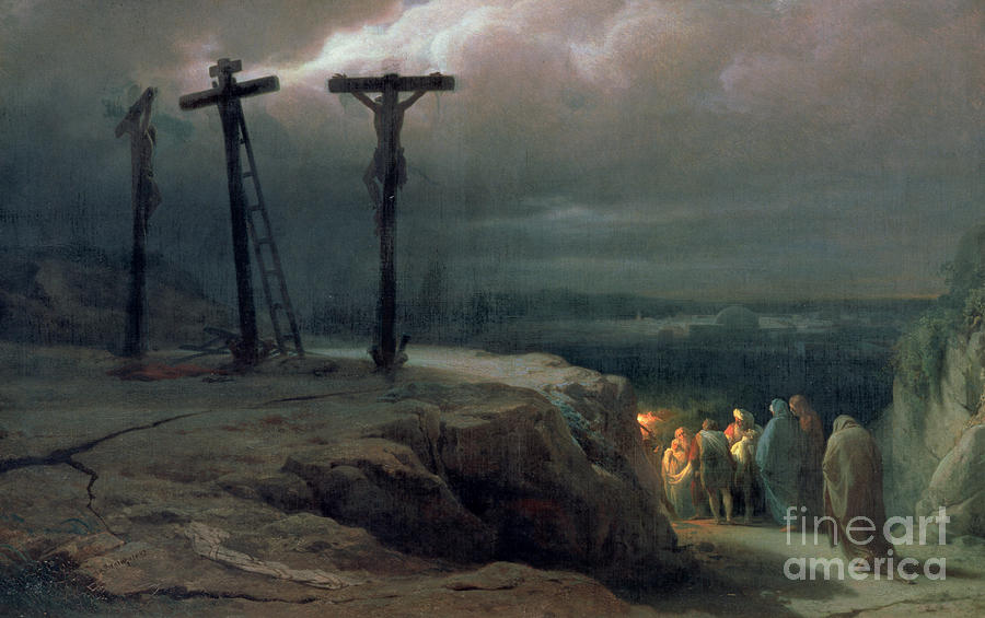 Night at Golgotha, 1869 Painting by Vasili Vasilievich Vereshchagin