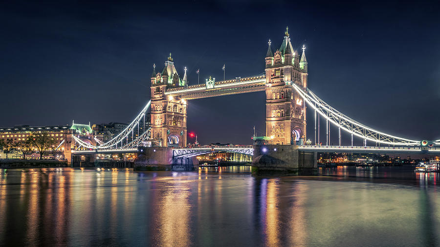 London Photograph - Night At The Tower Bridge by Nader El Assy
