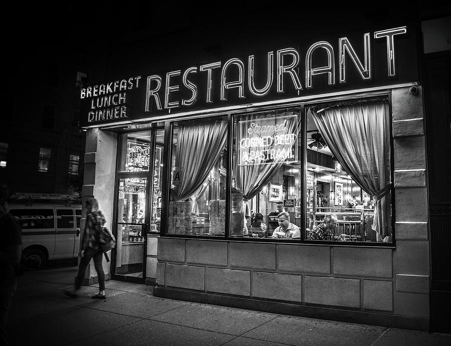 Night At Waverly Diner In Black and White Photograph by Greg and Chrystal Mimbs