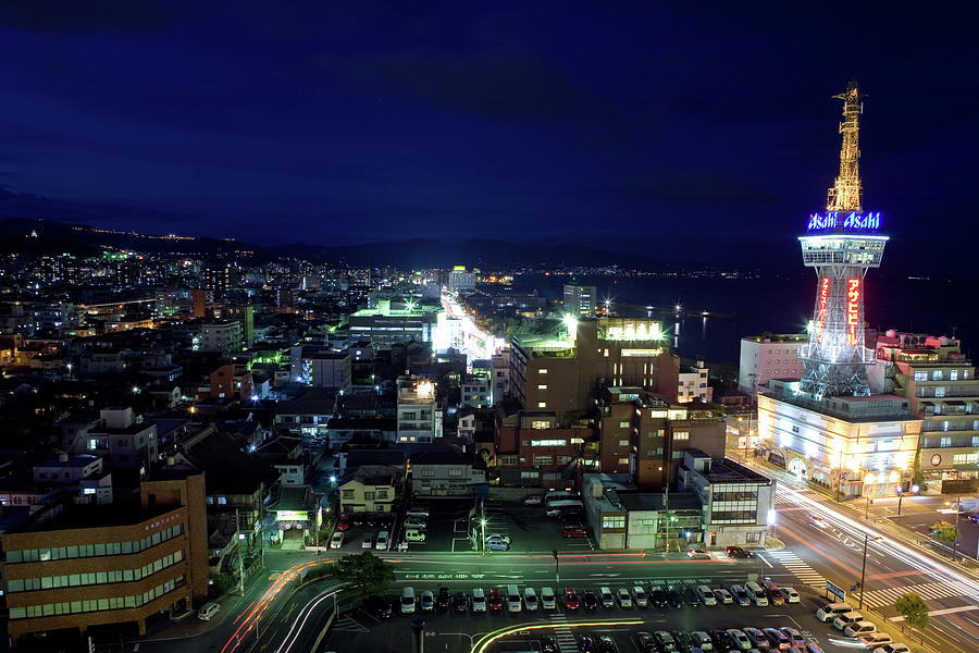Night Beppu Tower Photograph by Tomosang