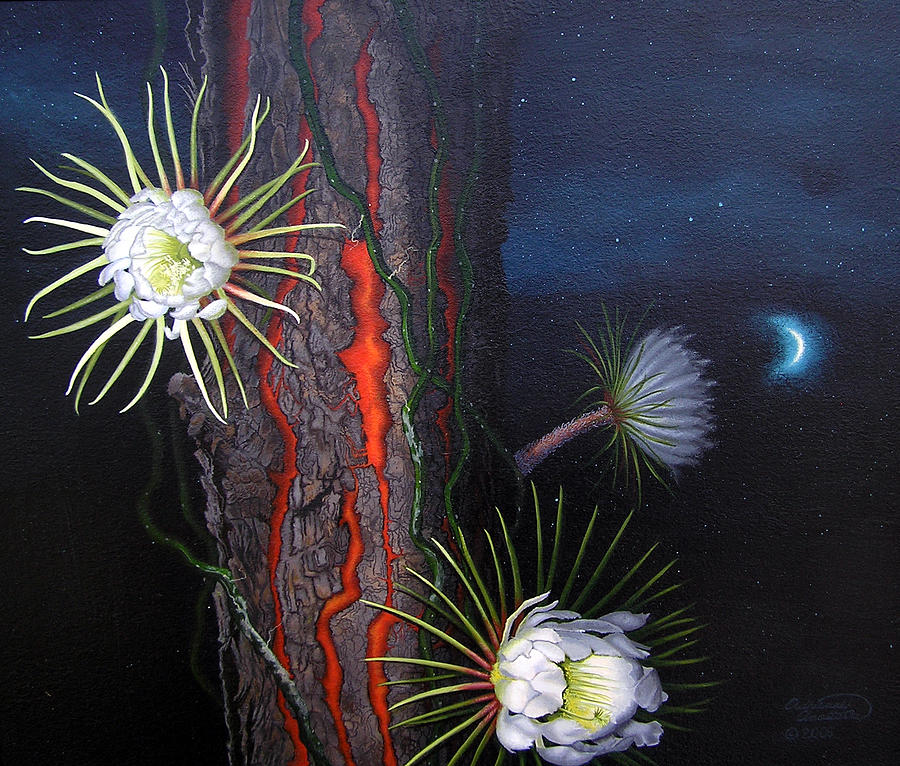Night Blooming Cereus Painting by Adrienne Dye