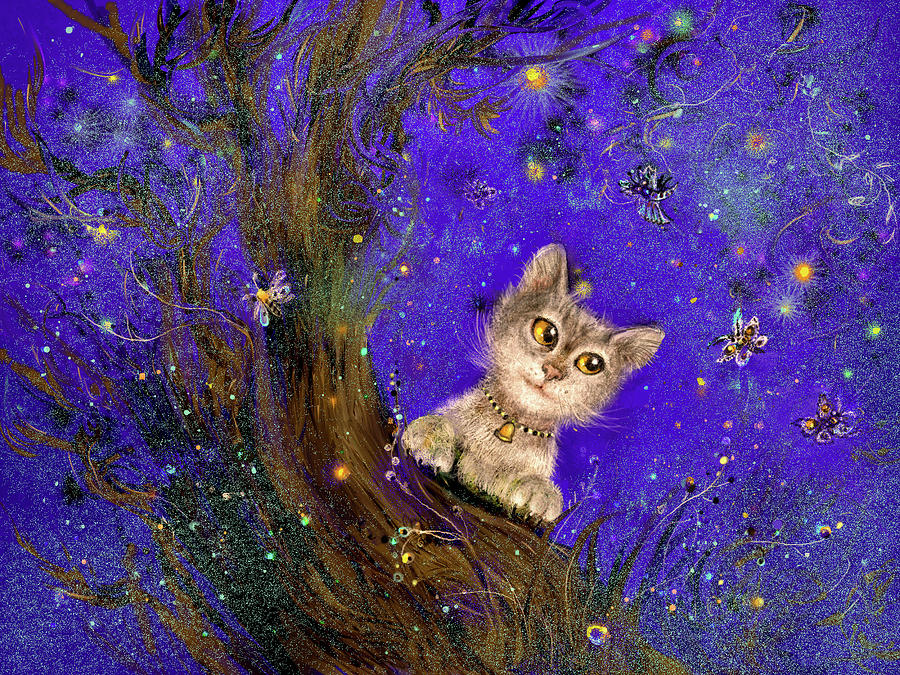 Space Digital Art - Night Cat Purple by Natalia Rudzina