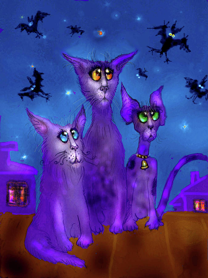 Bat Digital Art - Night Cats 3 by Natalia Rudzina