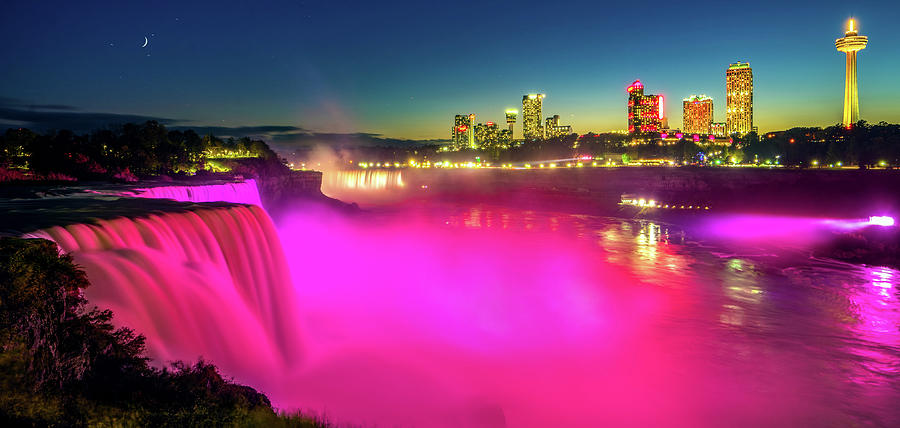 Night cityscape and landscape Niagara waterfall between USA and  Photograph by Anek Suwannaphoom