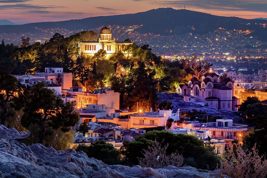Night Cityscape, Athens, Greece Digital Art by Claudia Uripos