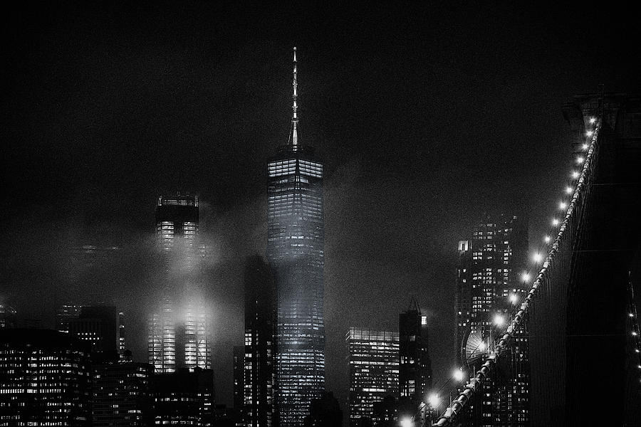 Night Cityscape From The Brooklyn Bridge Photograph by Carlos Ramirez