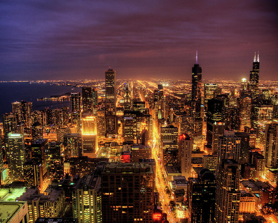 Architecture Photograph - Night Cityscape Of Chicago by Jacob D. Moore