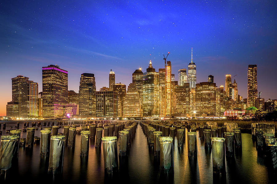 Night Cityscape of New york city Photograph by Anek Suwannaphoom