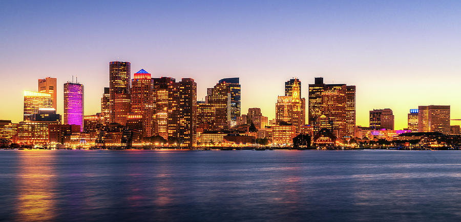 Night Cityscape photo for Boston city skyline with sunset in Bos Photograph by Anek Suwannaphoom
