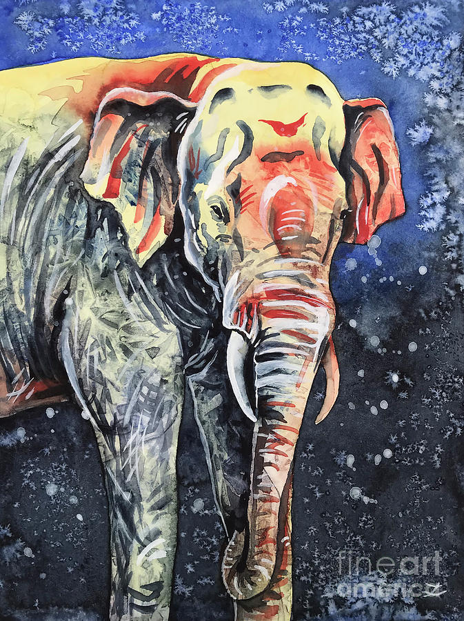 Night Elephant Painting by Zaira Dzhaubaeva