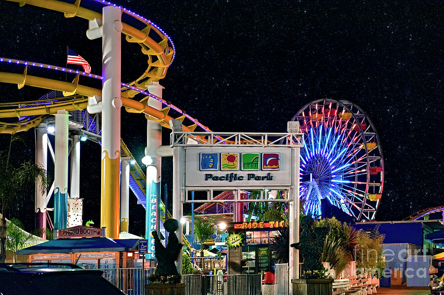 Night Ferris Wheel Roller Coaster  Photograph by David Zanzinger