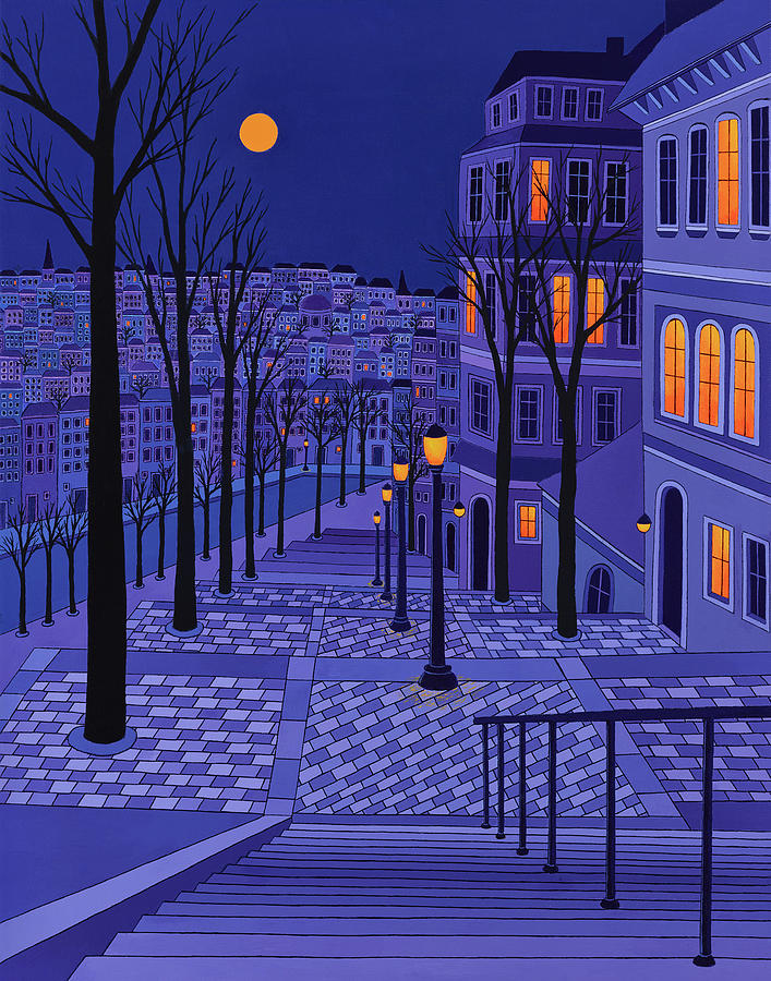 Night Time Landscape Painting - Night in the City by Michael Jernegan