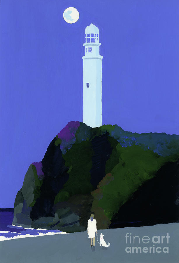 Night Lighthouse Painting by Hiroyuki Izutsu