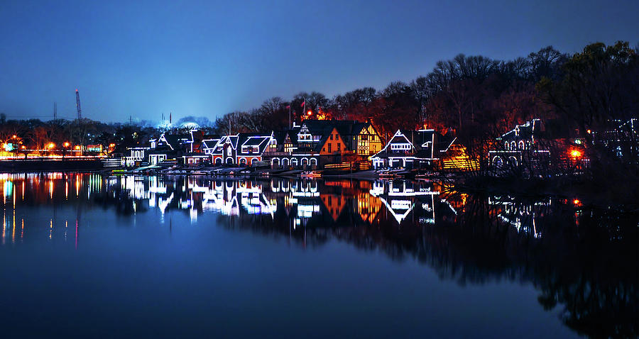 Night Lights in Philadelphia - Boathouse Row Photograph by Bill Cannon