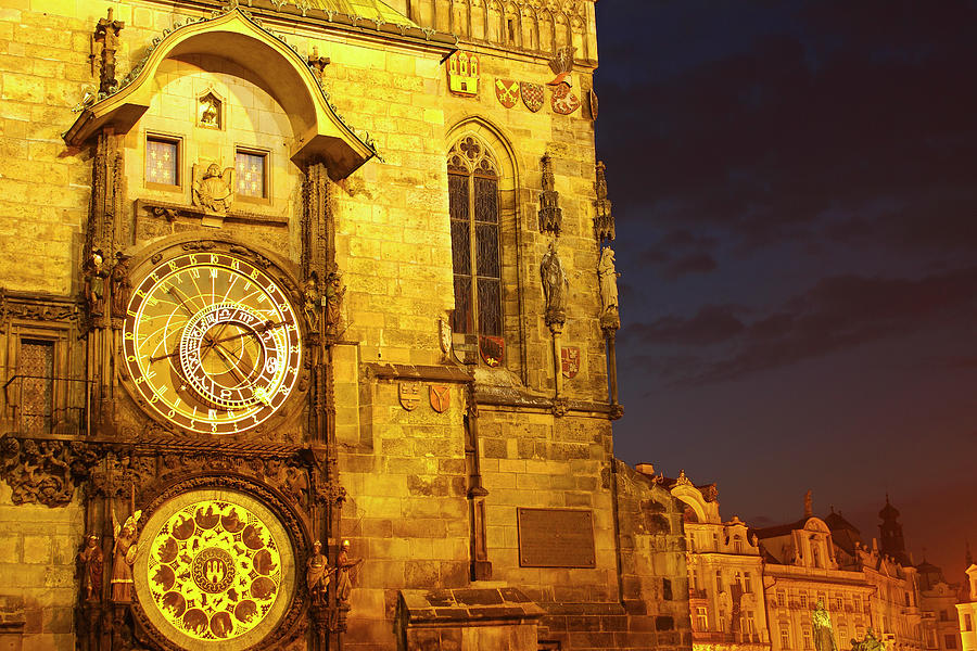 Night Lights Of The Astronomical Clock Photograph by Trish Punch / Design Pics