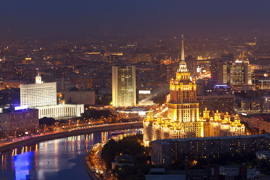 Night Moscow Cityscape. Birds Eye View Photograph by Mordolff
