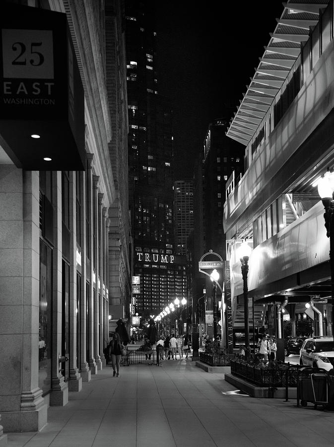 Night On Wabash Avenue In Black and White Photograph by Greg and Chrystal Mimbs