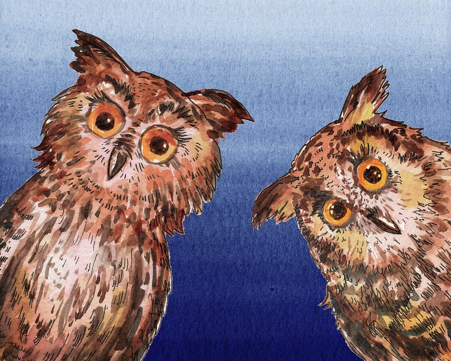 Night Owls Watercolor  Painting by Irina Sztukowski