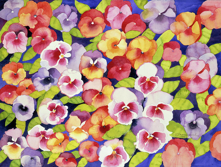 Pansies Painting - Night Pansies by Mary Russel