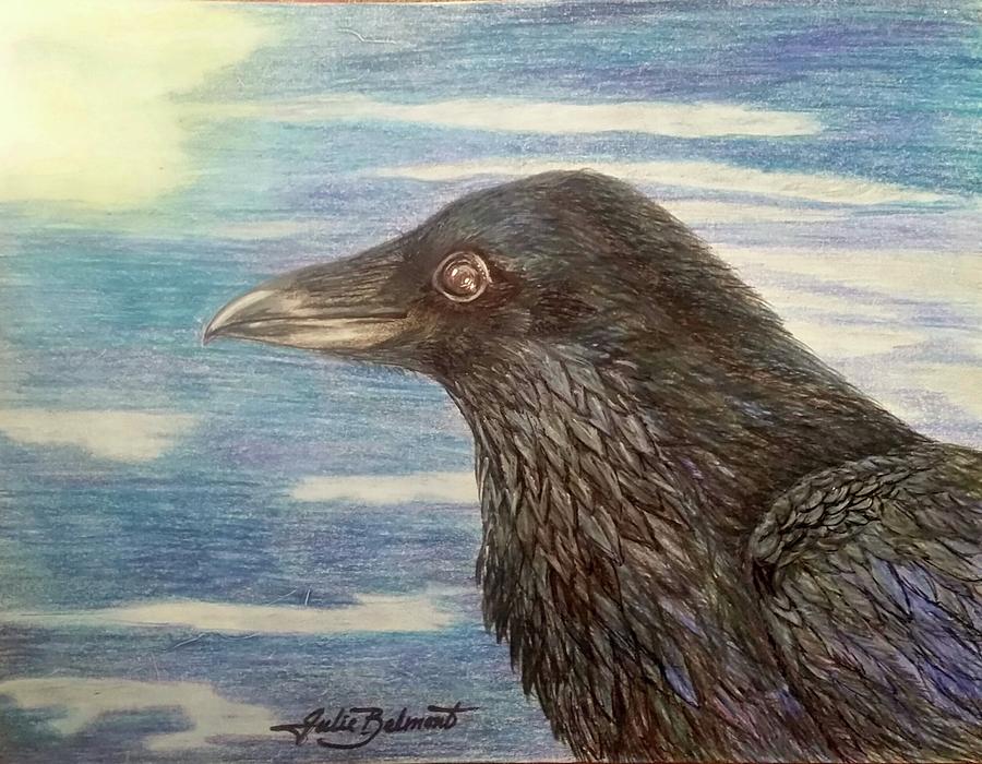 Night Raven Drawing by Julie Belmont