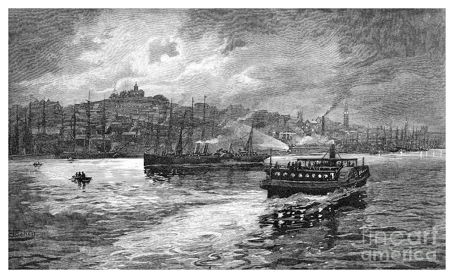 Night Scene, Darling Harbour, Sydney Drawing by Print Collector