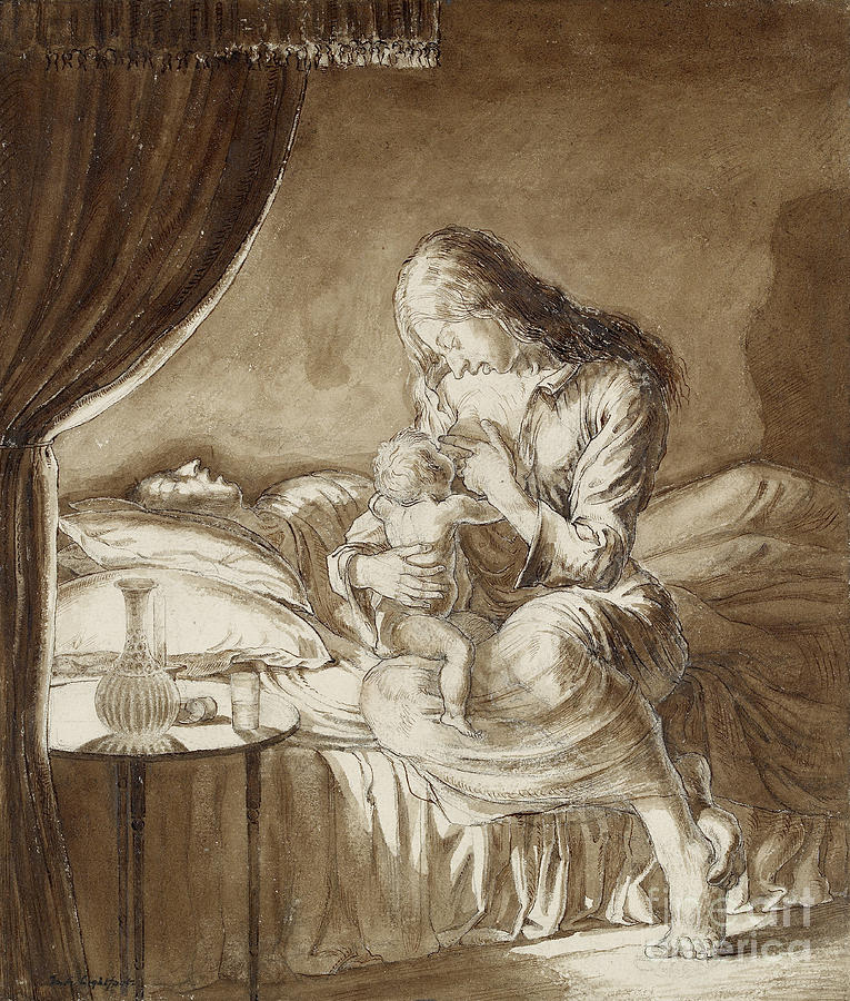 Night Scene Woman Feeding Her Child Painting by Maxwell Gordon Lightfoot