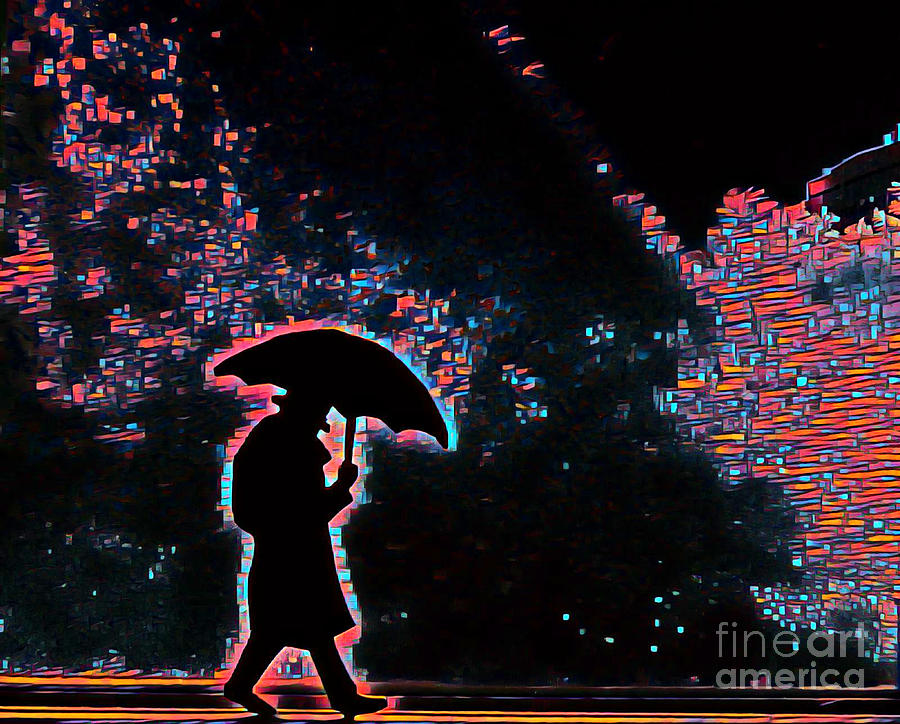 Umbrella Painting - Night Scenery Abstract by John Malone