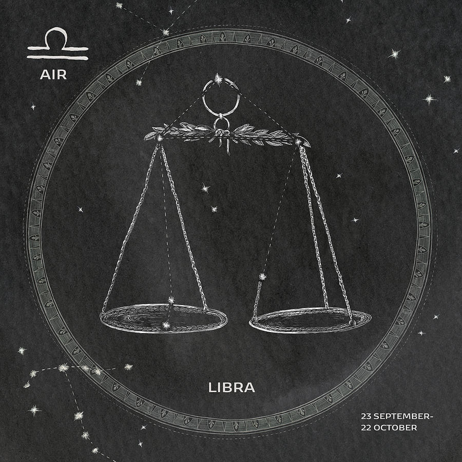 Sign Drawing - Night Sky Libra V2 by Sara Zieve Miller