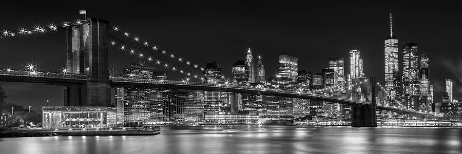 New York City Photograph - Night-Skyline NEW YORK CITY bw by Melanie Viola