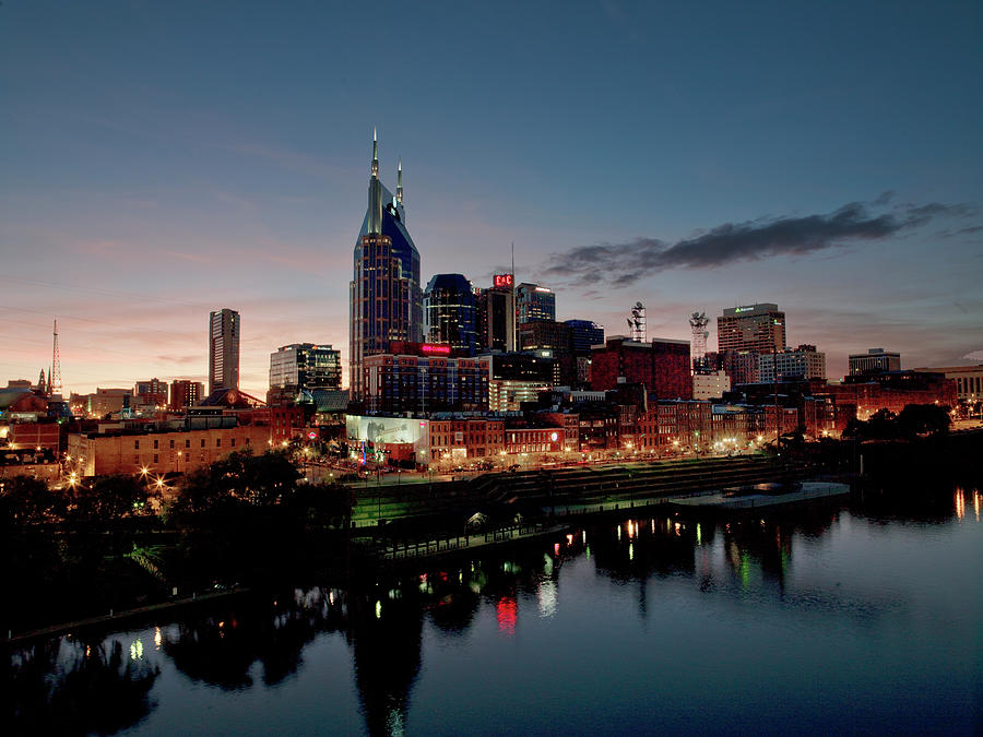 Night Skyline of Nashville, Tennessee Painting by Carol Highsmith