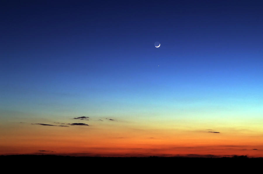 Night Skyline With Moon In The Distance Photograph by Lisavalder