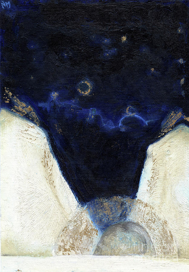 Night The Angel Got His Wings 2, 2013 Oil And Gold Leaf On Card Painting by Nancy Moniz Charalambous