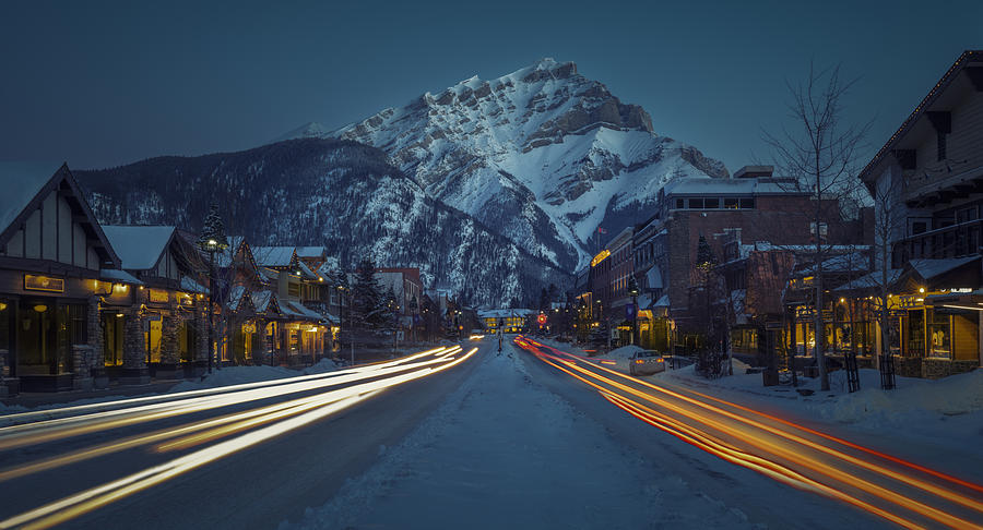 Night View In Banff Downtown Photograph by Bobby Zhao - Fine Art America