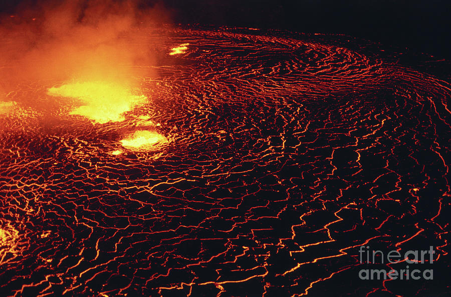 Hawaii Volcanoes National Park Photograph - Night View Of Boiling Lava by Bettmann