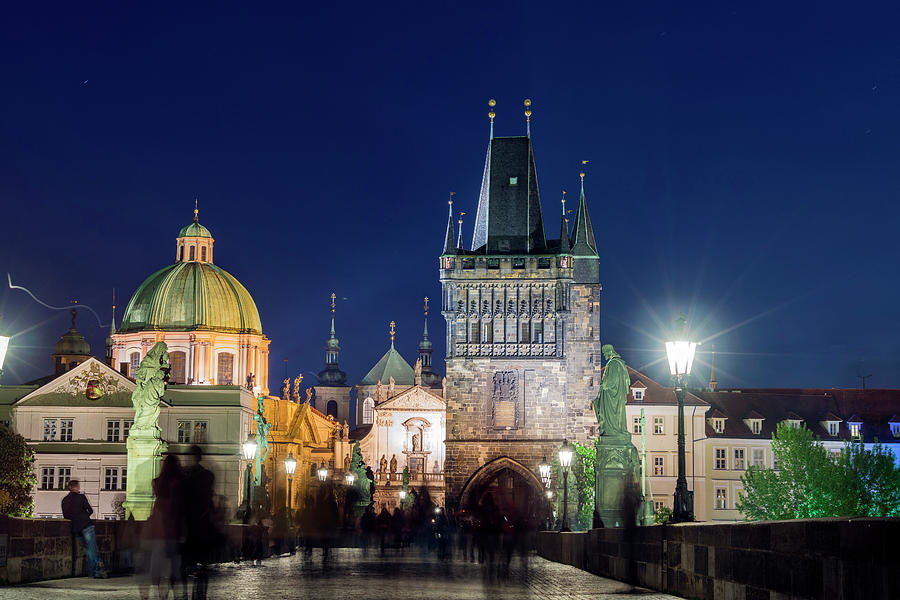 Night View Of Charles Bridge Crowded Photograph by Tamboly Photodesign ...