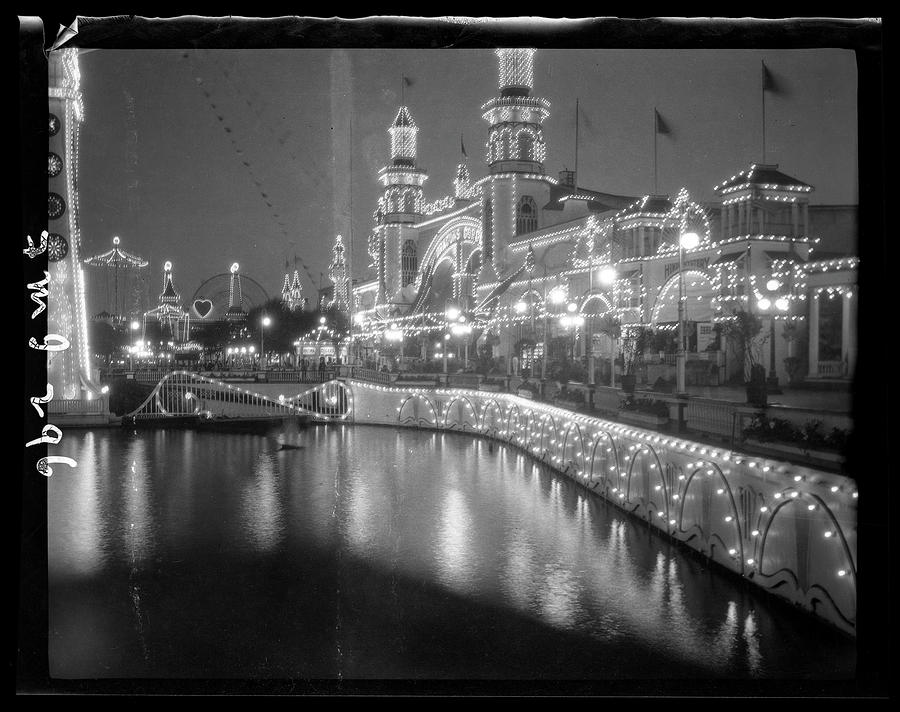 Night View Of Coney Island Illuminations Photograph by The New York Historical Society