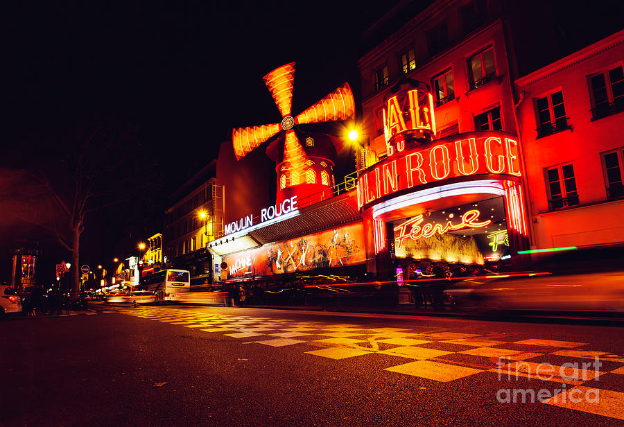 Night View Of Paris Moulin Rouge Photograph by Tempura