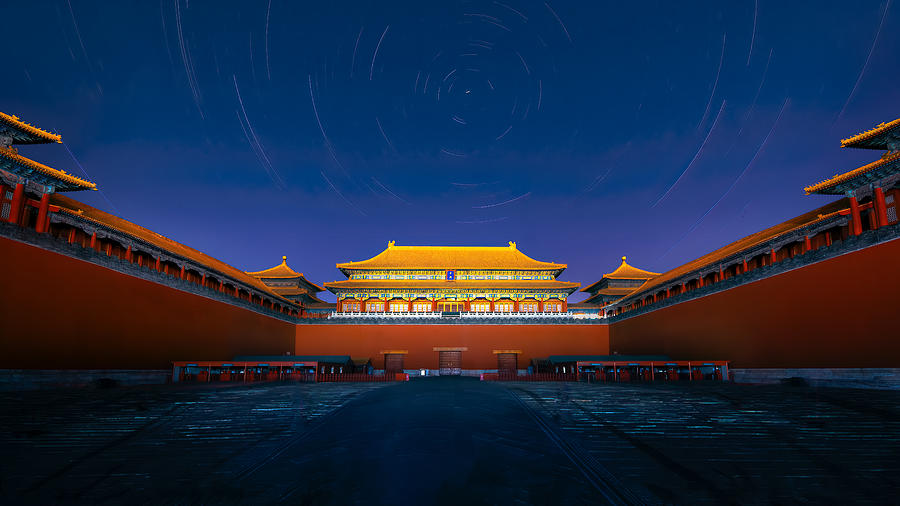 Night View Of The Meridian Gate Of Forbidden City Photograph by Hua Zhu