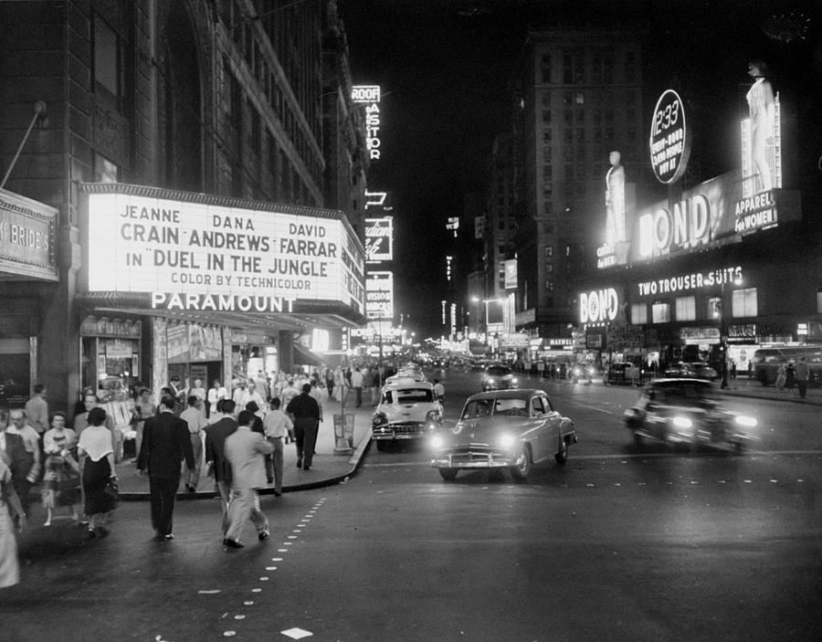 Night View Of Times Square At 43d St Photograph by New York Daily News Archive
