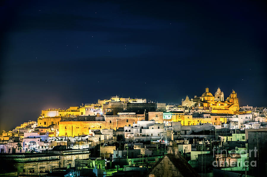 Night View Of Town Ostuni, Italy Photograph